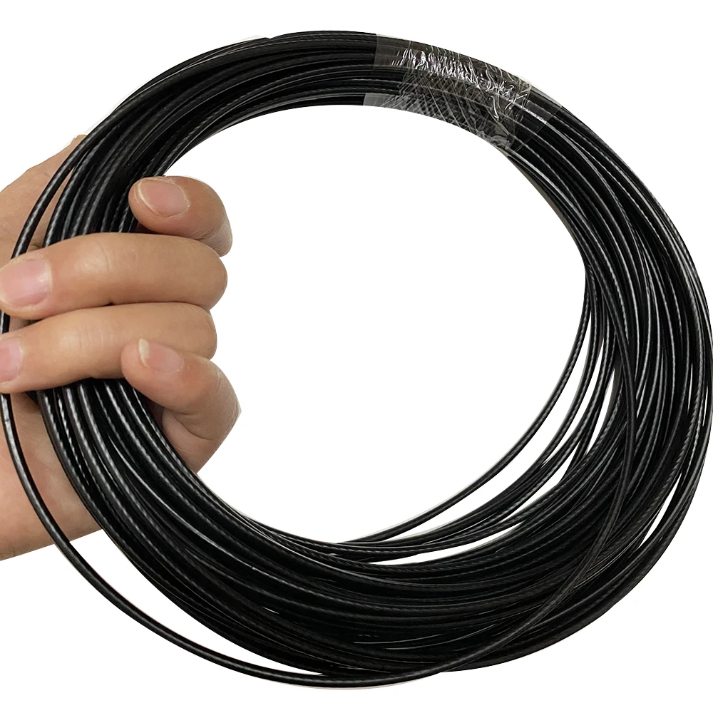 20Meter Steel PVC Coated Flexible Wire Rope Black Soft Cable Stainless Steel Rustproof Clothesline OD 2.5mm WIth Aluminum Sleeve