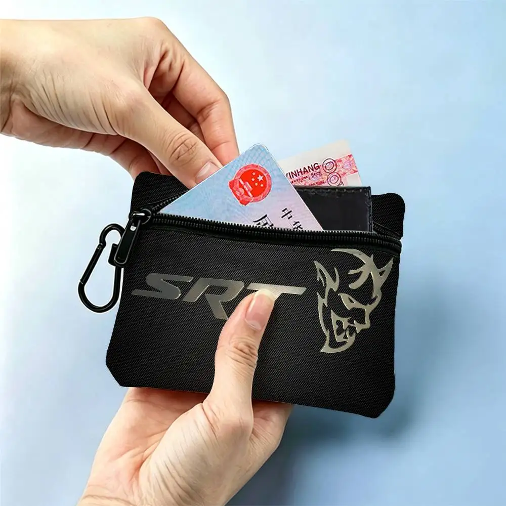 S-SRT Hellcat Credit Compact Oxford Cloth Coin Purse Detachable Carabiner Hook Portable Key Card Organizer Pouch