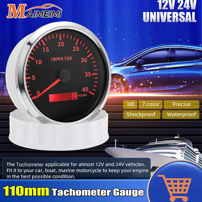 3000rpm-8000rpm Tachometer With LCD Hour Meter RPM Gauge 110MM Tacho Gauge With 7 Colors Backlight For 12V 24V Car Marine Boat