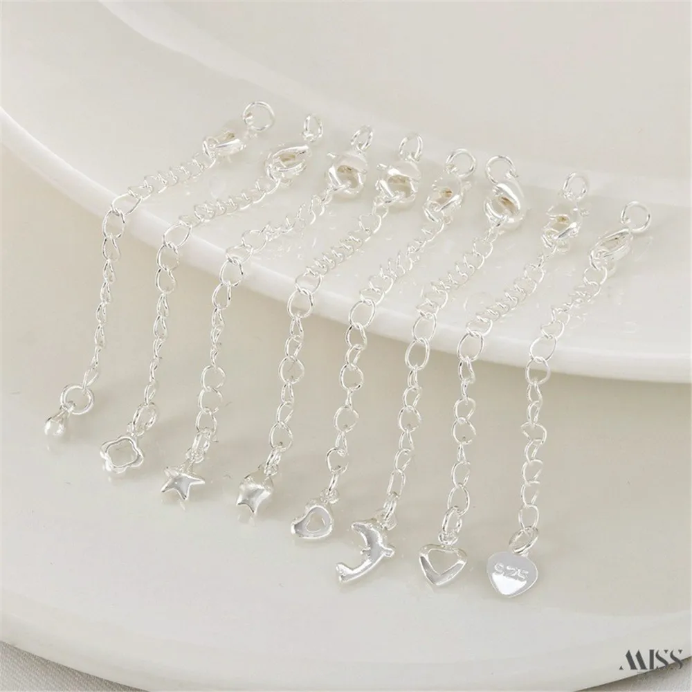 Pure Silver Extended Chain Tail Chain Spring Lobster Buckle Adjustment Chain DIY Extended Chain Bracelet Necklace Accessories