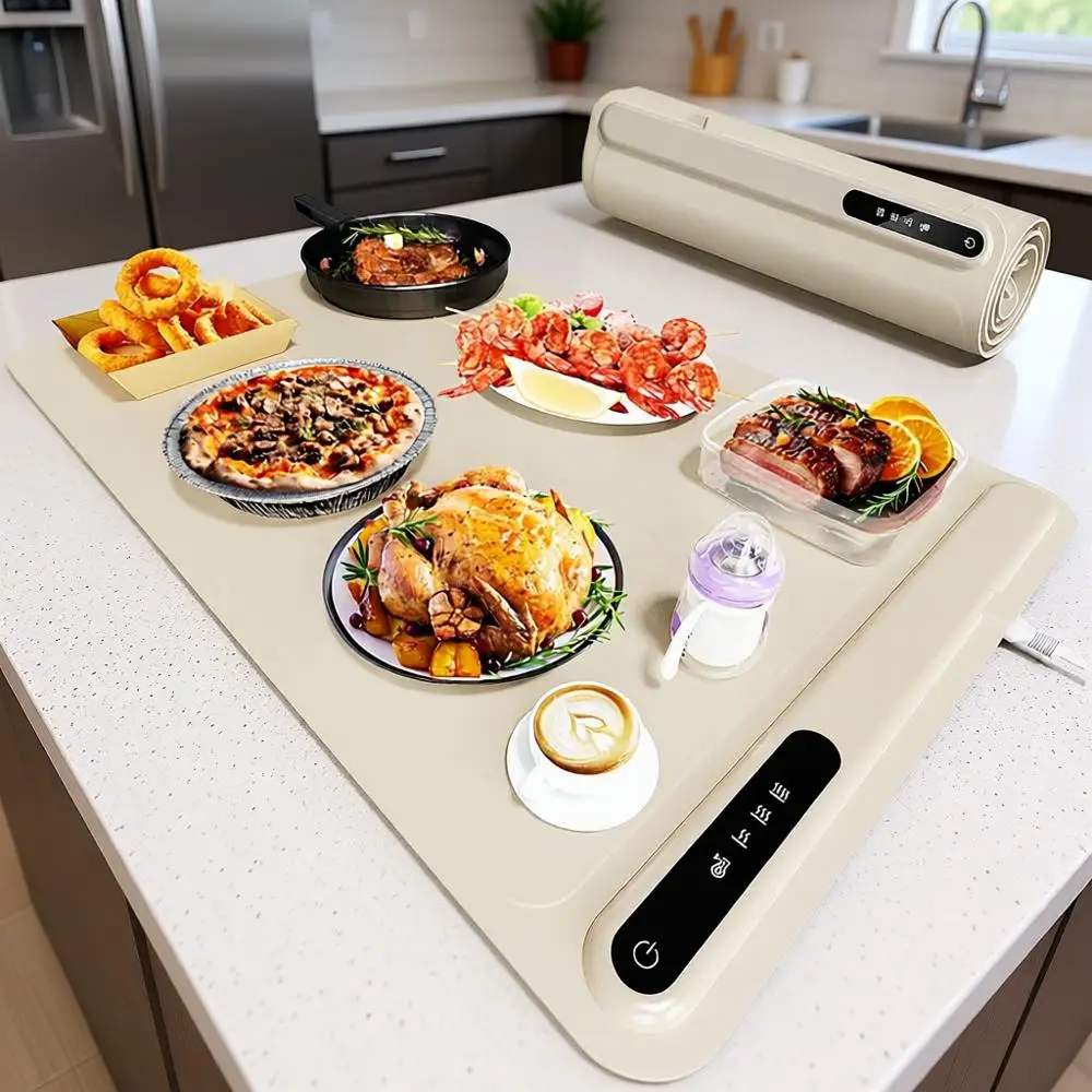 

Electric Food Warming Tray with 3 Temperature Settings and Auto-Off, Silicone Surface for Keeping Food Warm at Buffets, Parties,