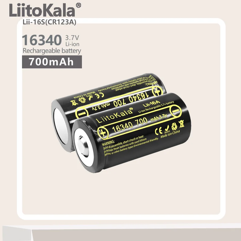 2PCS LiitoKala Lii-16A Li-ion 16340 Battery CR123A Rechargeable Batteries 3.7V CR123 for Laser Pen LED Flashlight Cell