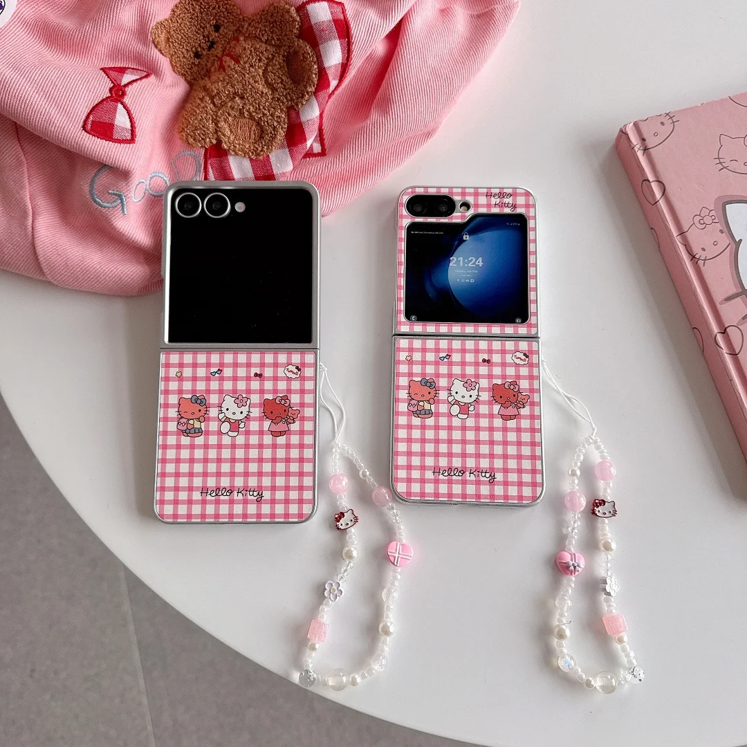 

Red Checkerboard Grid Pattern Case For Galaxy Z Flip 6 Flip 7 Z Flip 5 4 Z Flip3 Silver Frame Electroplated Back Cover