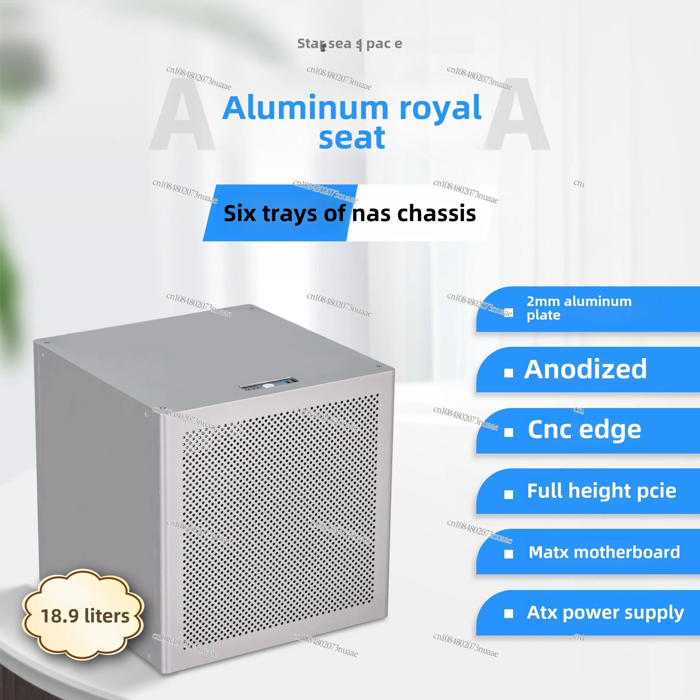 Auriga 6-disc NAS chassis 2mm anode aluminum MATX main board ATX power supply Flying Bull Black Synology UNRAID