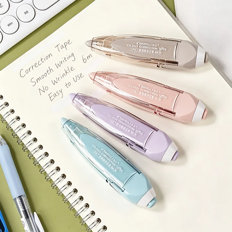 Refillable Correction Tape 4Pcs – 6m Each, 4 Colors Available, Erasable Strong Cover for Students Teachers Office Use