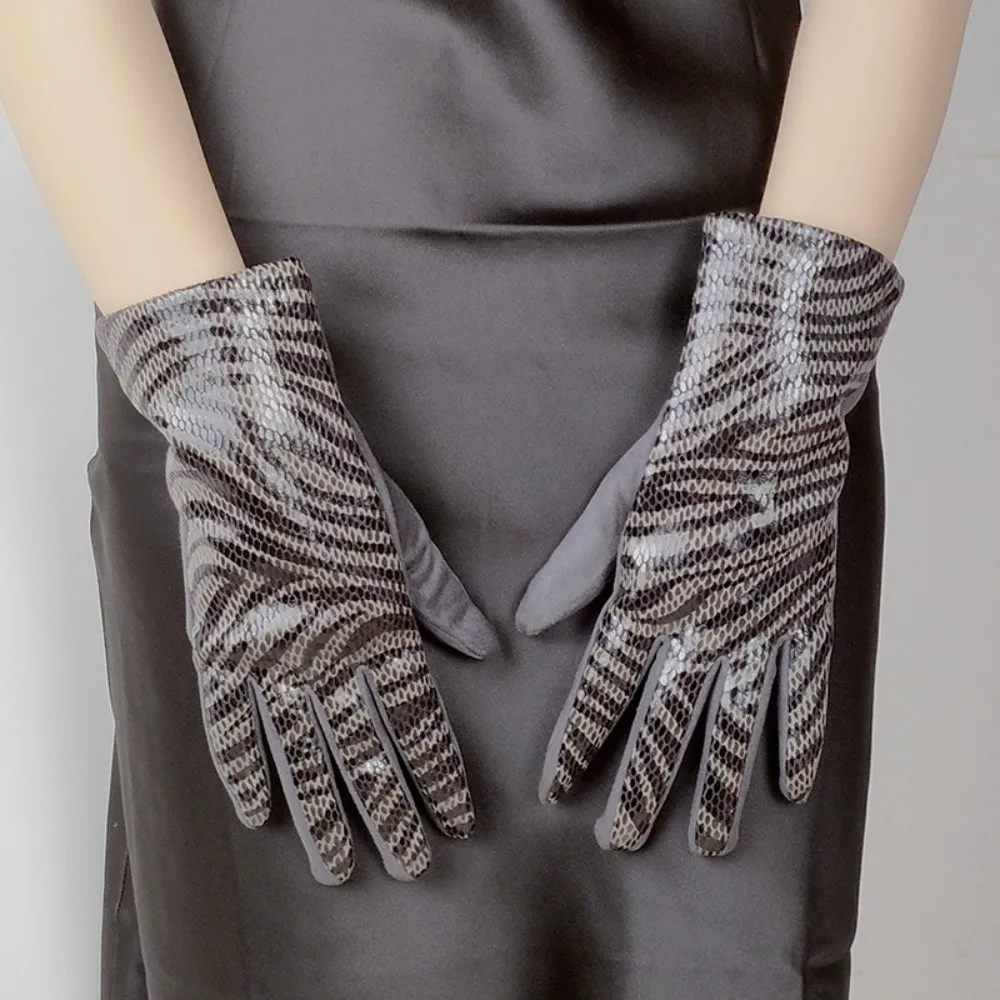 Fleece Lined Faux Leather Gloves Animal Stripe Print Full Finger Touchscreen Gloves Zebra Striped Touchscreen Thermal Gloves