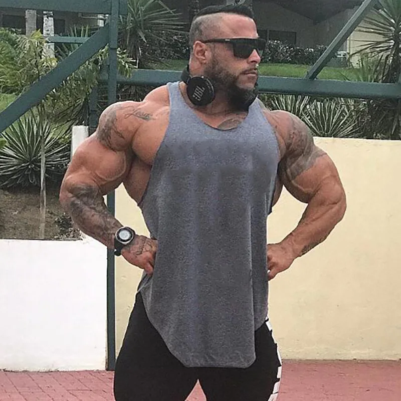Plain Gym Fitness Muscle Singlets Cotton Breathable Sleeveless Shirts Men Casual Sport Tank Tops Summer Bodybuilding Loose Vests