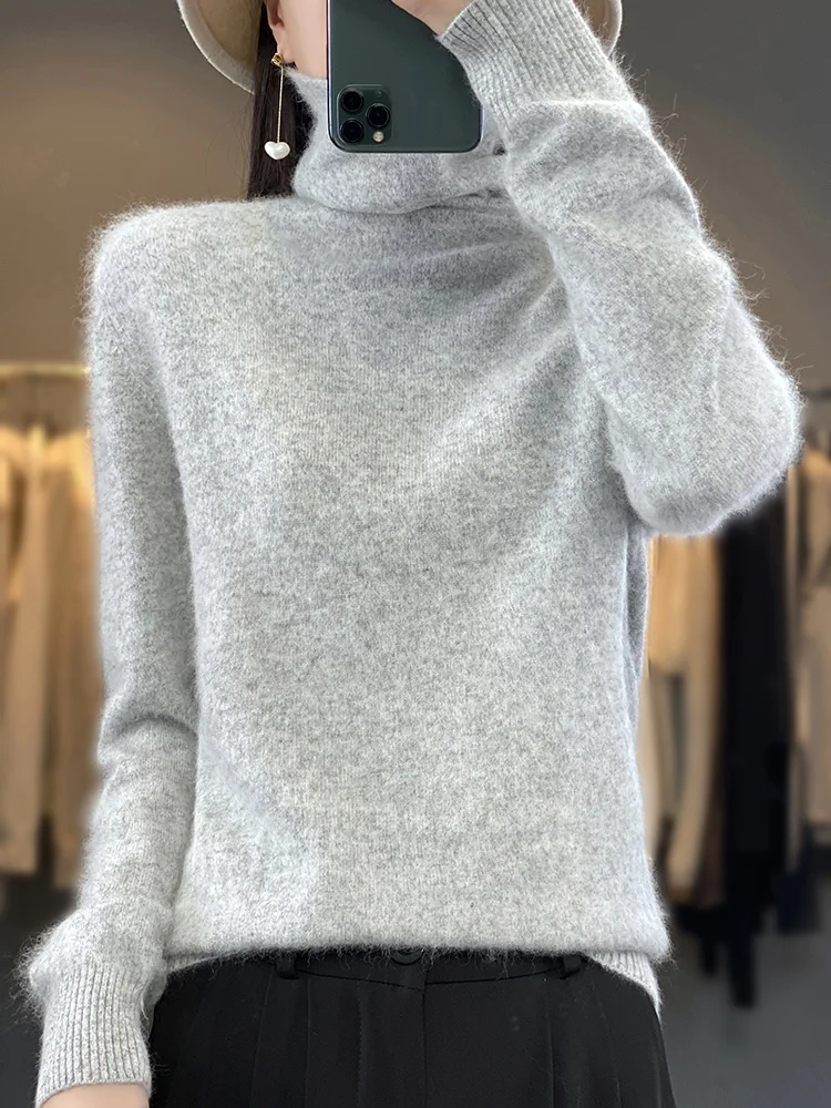 

Autumn Winter Women Basic Sweater Turtle Neck Pullover 100% Mink Cashmere Long Sleeve Solid Cashmere Knitted Female Clothes Tops