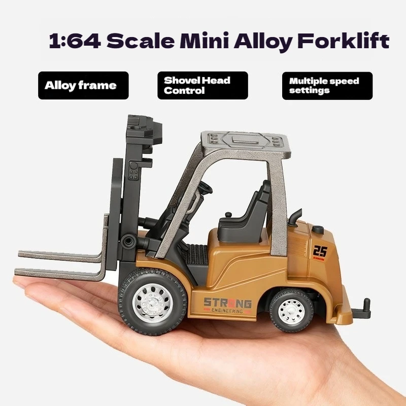 1/64 Scale Remote-Controlled Alloy Forklift Bulldozer Mini Engineering Vehicle RC Car Model Toy for Boys Tabletop Collection