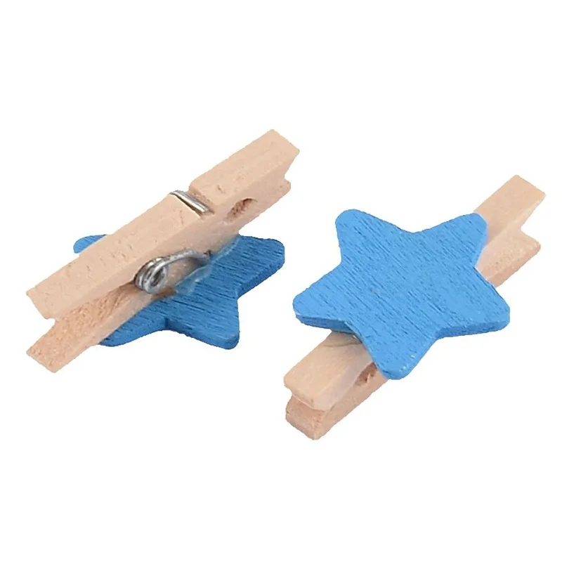 NEW Card Photo Clothespin Pegs Star Crafts Mini Wooden Clip 50pcs Blue