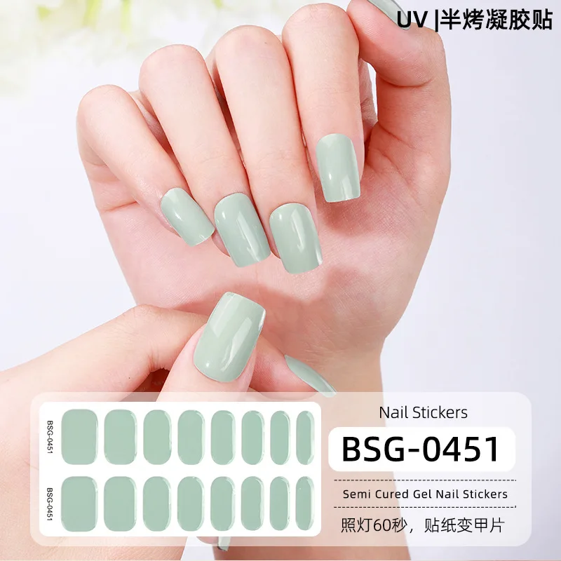 16 Streifen reine Farbe halb härtende Nagel aufkleber UV-Gel Nagel pflaster Phototherapie langlebige Abziehbilder Nail Art Dekorationen