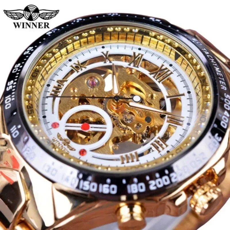 Winner Mechanical Sport Design Bezel Golden Watch Mens Watches Top Brand Luxury Montre Homme Clock Men Automatic Skeleton Watch - view 6