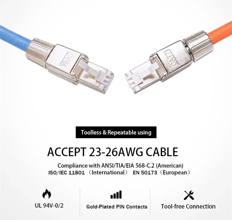 Cat6A Cat7 Network RJ45 Connector Networking UTP With PCB 23-26AWG Crimping Adapter Cat6 Cat.6A Cat7 Ethernet Cable Jacks