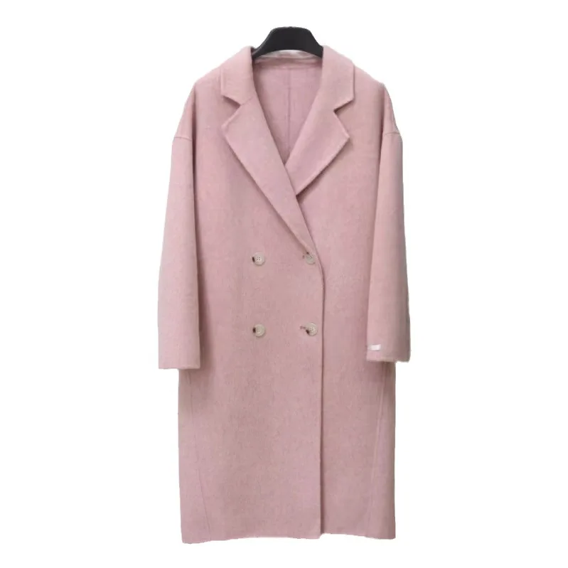 2025 Cappotto di lana con petto abbassato da donna primaverile Cappotto invernale in cashmere stile sciolto Cappotti lunghi Top Nuovo