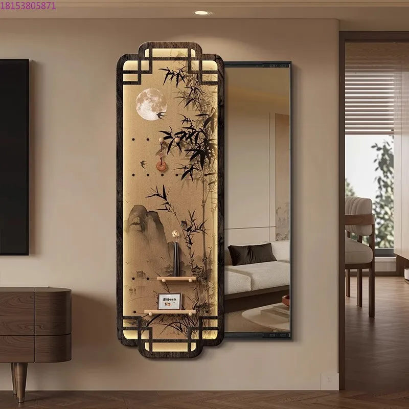Song Dynasty aesthetic hole board full-length mirror hidden push-pull full-length mirror bamboo