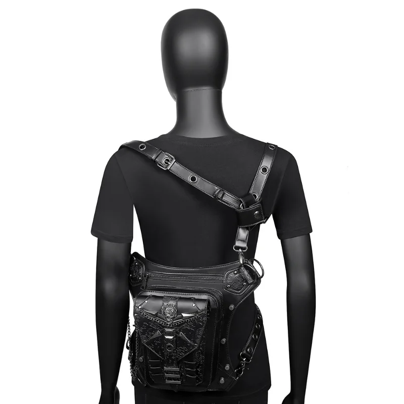 Chikage Personality Skull Head Chain Pack Steampunk Ladies Shoulder Crossbody Bag Outdooe Sports Motorcycle Fanny Pack