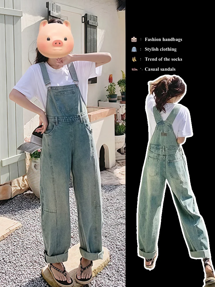 

Retro American Light Denim Overalls Women Summer 2025 New Korean Style Loose Anti-Aging Fashionable One-Piece Pants