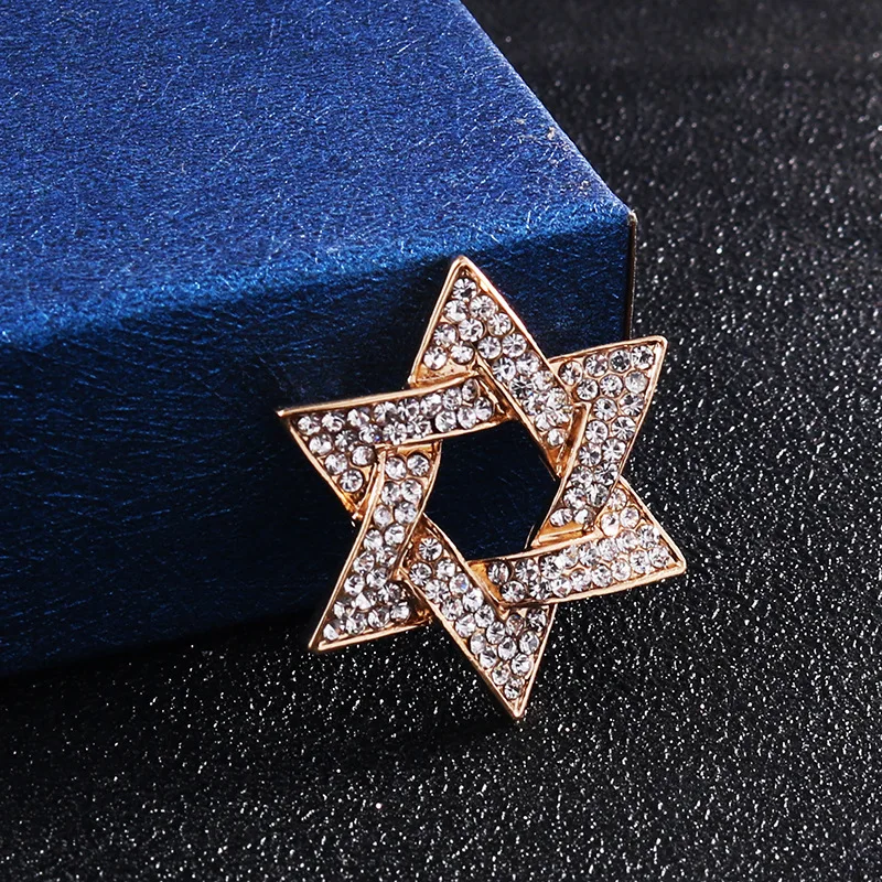 Six-pointed Star Brooch Men's Suit Collar Pin Women's Suit Accessories Niche Design Hipster Flash Six-pointed Star Badge