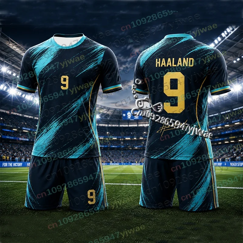 Sonderedition Haaland Nr. 9 Fußballtrikot-Set, Modisches Fan-Shirt und Shorts, Herbst Erwachsenen/Kinder 2-Teiliges Trainingsanzug-Set – Detail 9