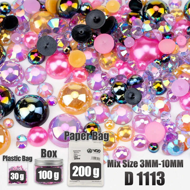 VDD 30/60/100/200g Großhandel Gemischte Größen ABS Halbrunde Perlen Flache Rückseite Perlen Farbige Harz-Strasssteine für Handwerk Nagelkunst DIY Dekoration – Detail 20