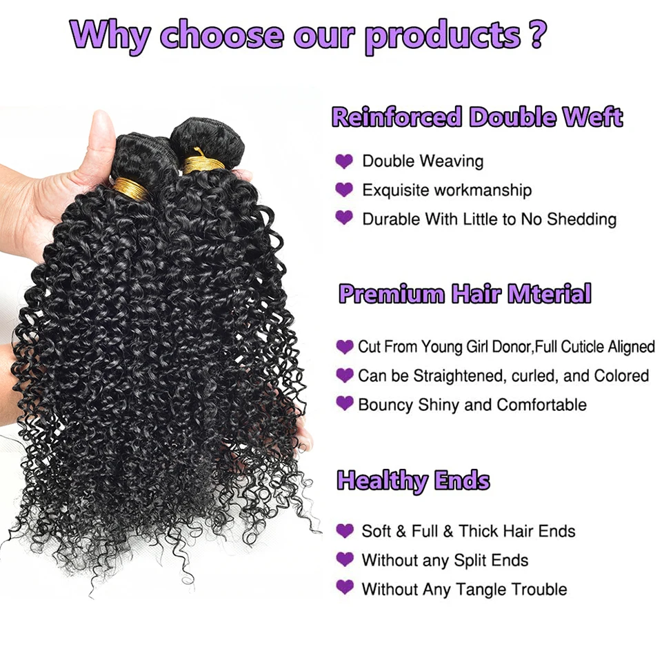 12A Brazilian Afro Kinky Curly Hair Weave Bundles 100% Human Hair Natural Black Curly Hair Extension Water Deep Remy Double Weft