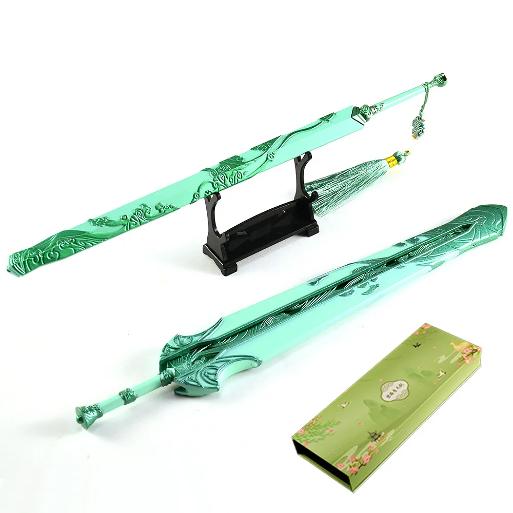 Periferiche di gioco da 30 cm Cielo blu Spada Armi artigianali in metallo Modello Confezione regalo Ornamenti da scrivania da collezione Regali creativi per il giocattolo del ragazzo