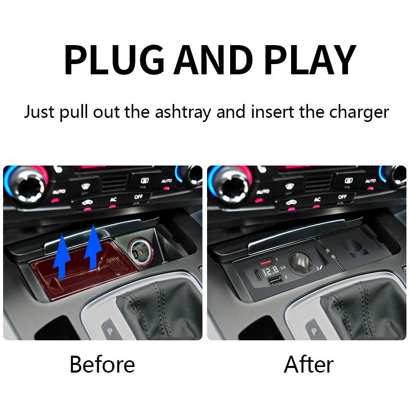 audi q5 cigarette lighter location For Audi A4 B8 A5 A4 Allroad S4 RS4 Q5 SQ5 8R S5 RS5 Car charger USB Fast  Charging Cigarette Lighter Socket Splitter QC3.0 TypeC