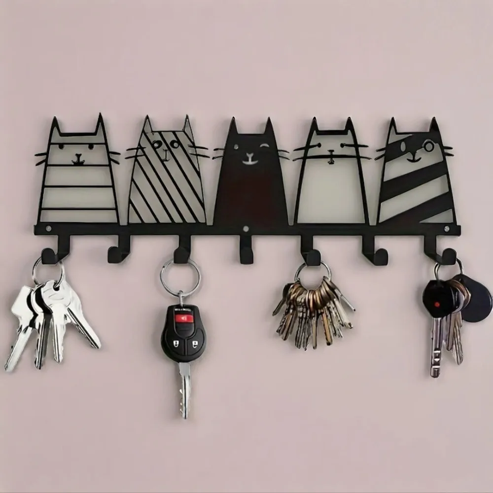 Eleganter Katzen-Wandhaken aus Metall – einfach zu installierende, stilvolle Garderobe im schwarzen Katzen-Design für Hüte, Handtücher, Schlüssel, perfekte moderne Heimdekoration