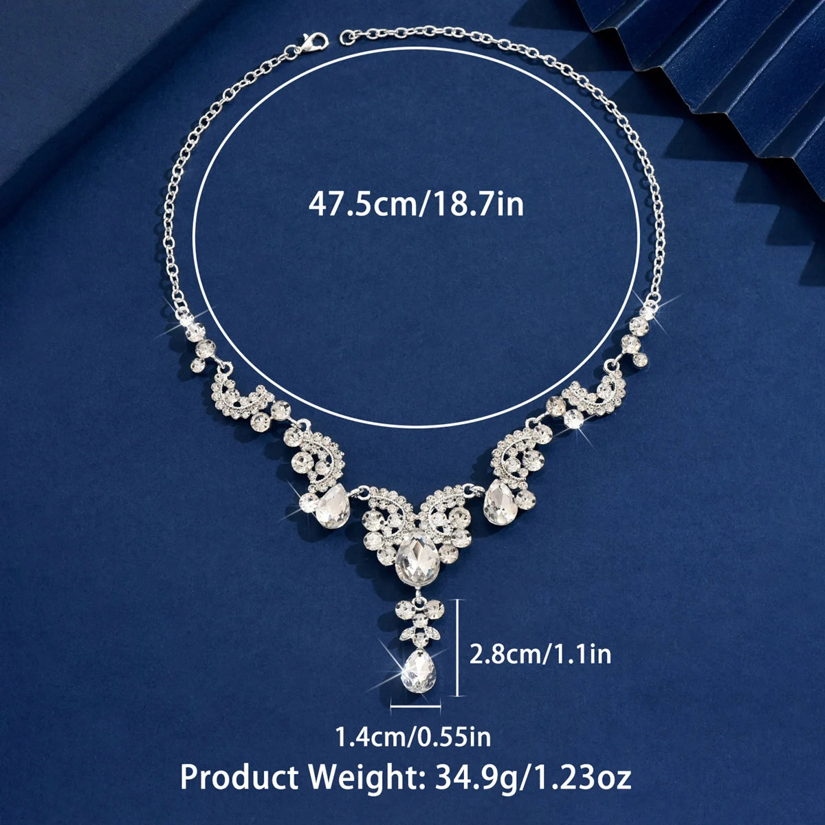1pc-Elegant Silver V-Shape Teardrop Crystal Necklace For Wedding Guest Holiday Party Evening Outfitpc-