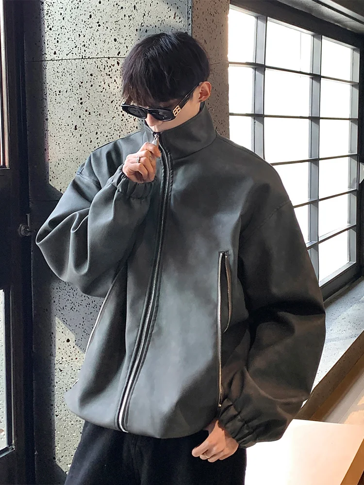 

Ретро-куртка из искусственной кожи в американском стиле для мужчин, весенне-осенняя, модная, в стиле High Street, мотоциклетная одежда, кожаная куртка премиум-класса.