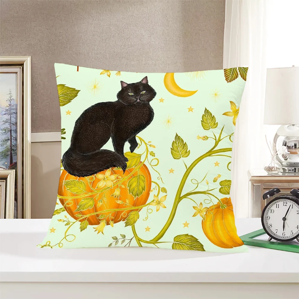 CLOOCL  Autumn Winter Cushion Cover Halloween Black Cat Pumpkin Pillowcase Throw Pillow Case Home Sofa Cushion Cover Fashion