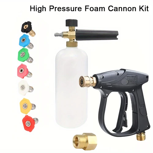 Kit compacto de cañón de espuma de alta presión con adaptador M22-14/15 y conexión rápida de 1/4"", pistola de lavado corta para limpieza del hogar/vehículos