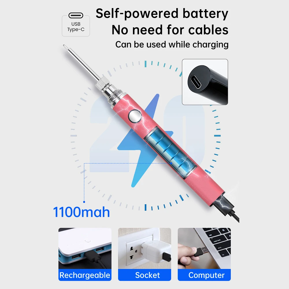 1100mAh USB Saldatore Elettrico 510 Filo Batteria Polo Saldatore Kit Tensione Regolabile Batteria Penna Strumento di Saldatura a Calore