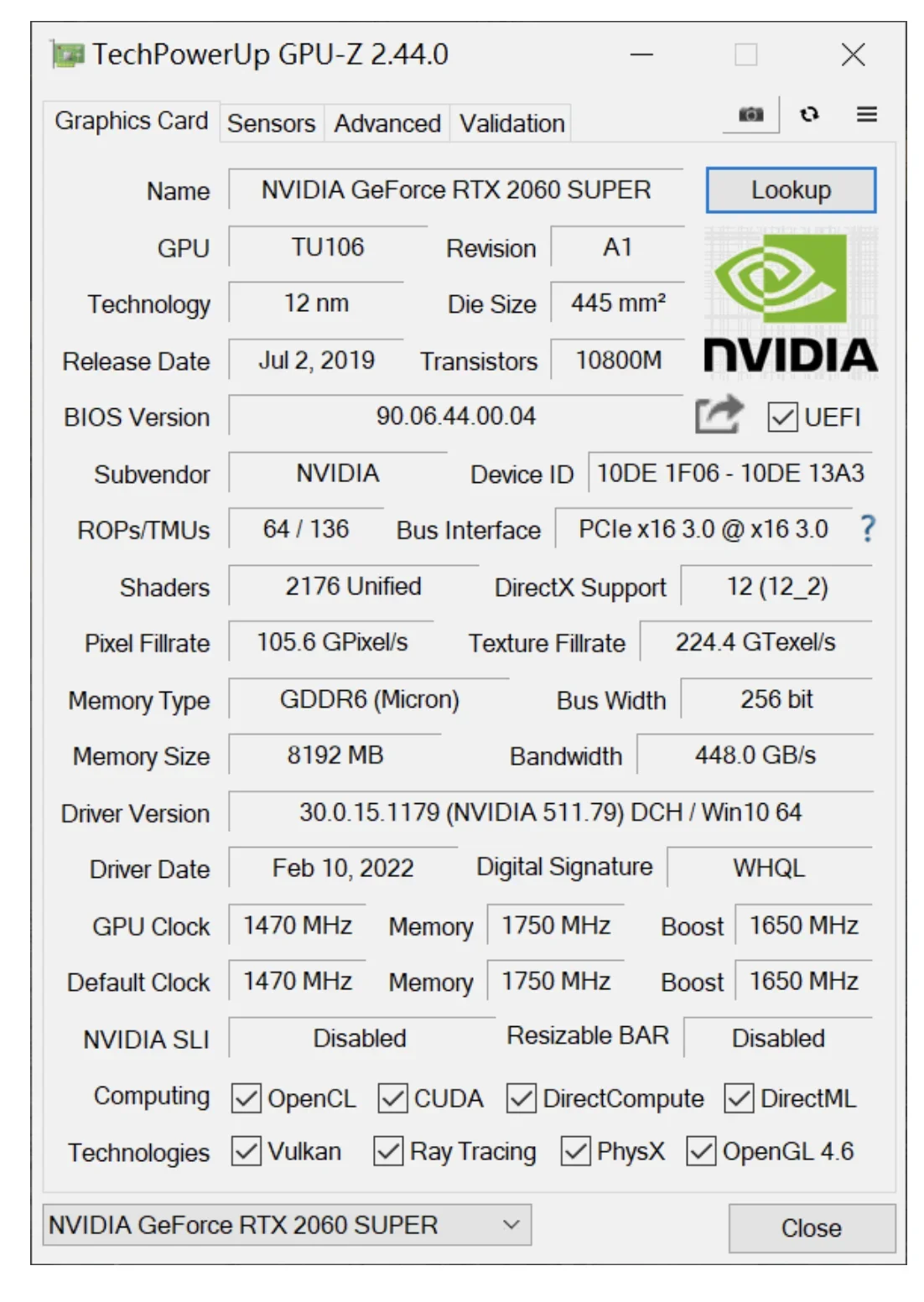 RTX 2060 SUPER 8G Graphic Card