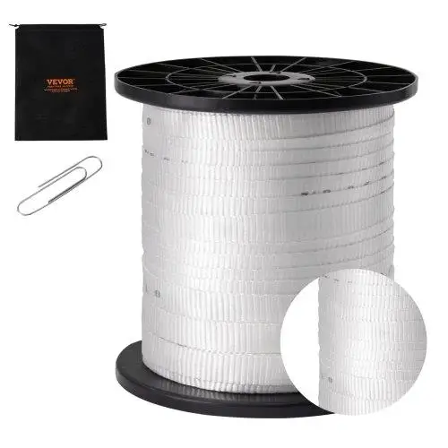 3/4 x 318' Polyester Mule Tape - 2500 lb Tensile Strength, Flat Rope for packaging , Gardening & Electrical Work - White