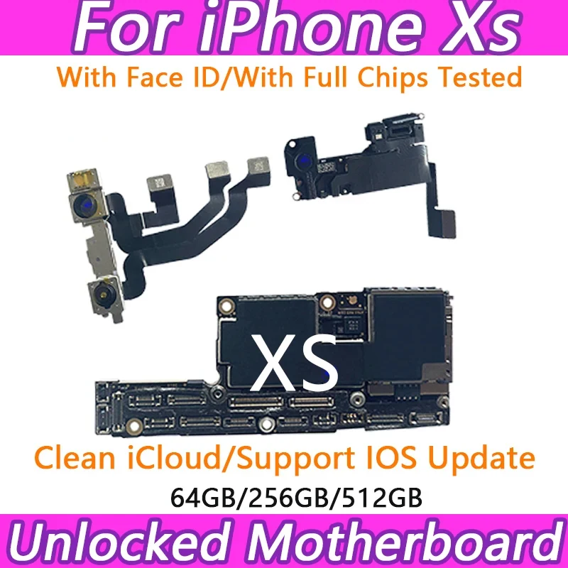 100% Working Main Board For iPhone XS/Max Motherboard With/No Face ID Unlocked Logic IOS Clean Free iCloud Plate IOS, All Tested