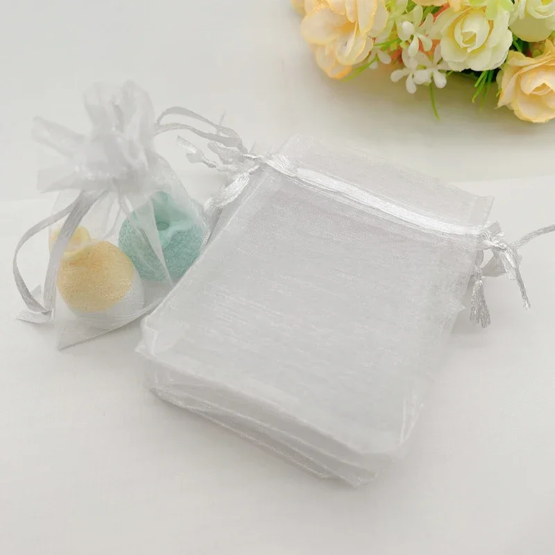 Drawstring Storage Bags, Mesh Pouch, White Gift Bag, Wedding Packaging, Jewelry, Free Shipping, 100Pcs