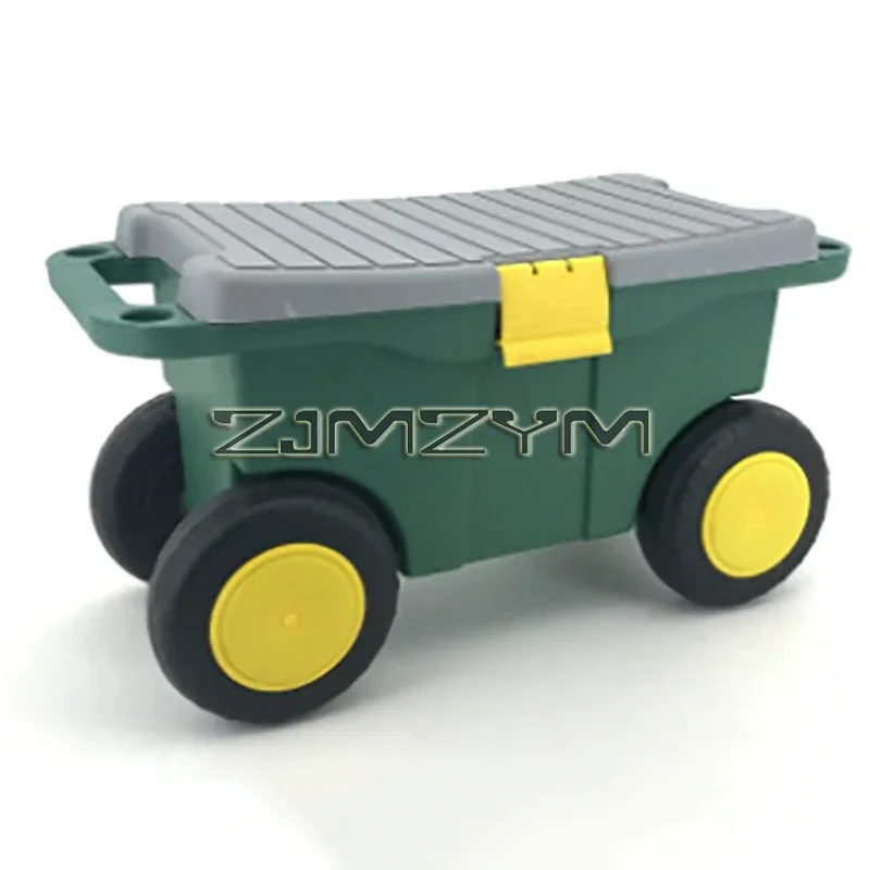 Plastic Rolling Garden Seat Storage Box Carts with Wheels Garden Cart Rolling Storage Bin With Bench Seat and Interior Tool Tray