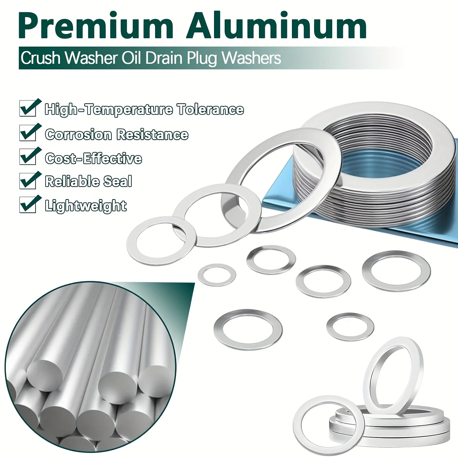 200-teiliges Dichtungssatz für Ablassstopfen, 7 Größen, Aluminium-Flachdichtungskombination, Automobil, Flachdichtung für Öl-Ablassstopfen M6 M8 M10 M12 M14 M16 – Detail 5