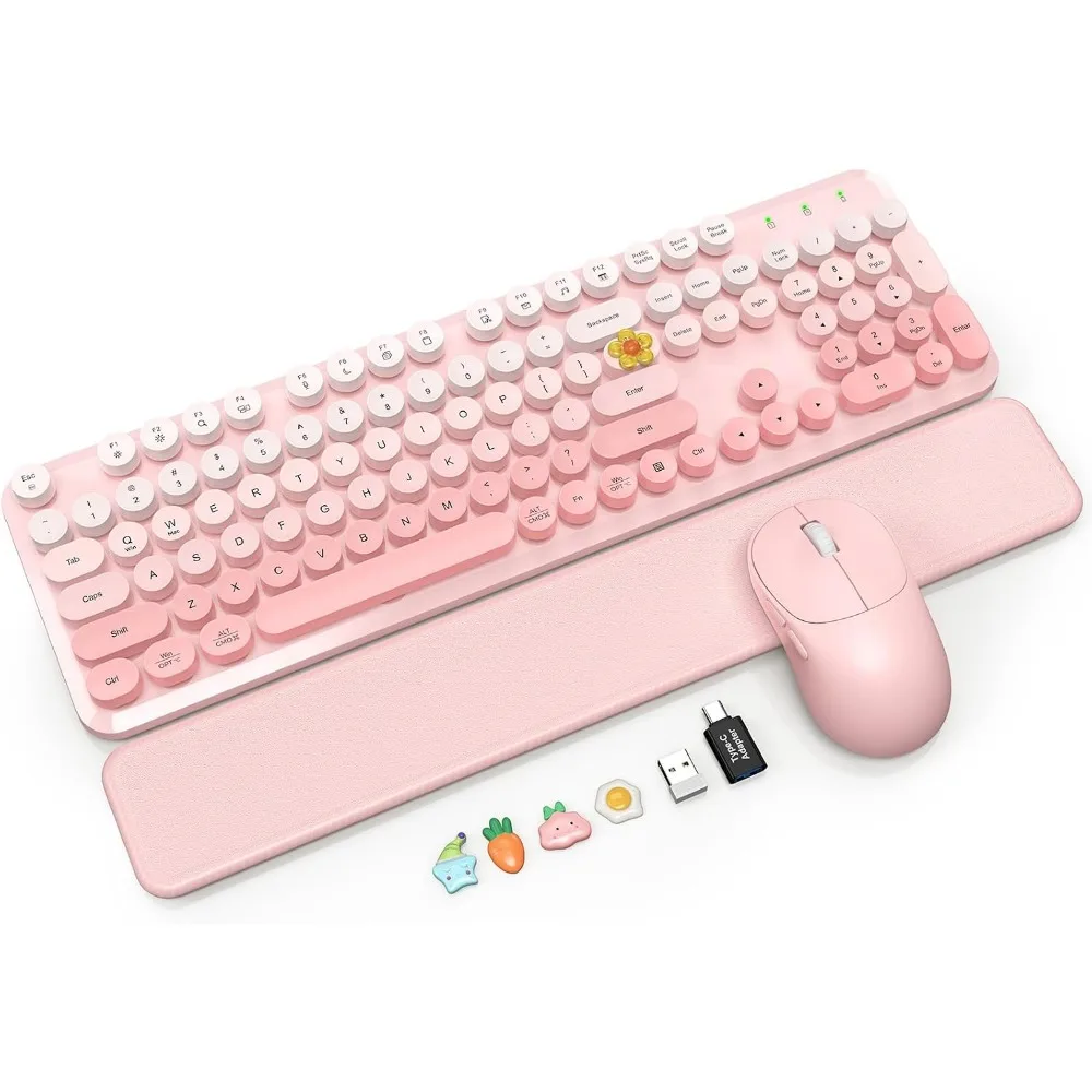 Full-Size Retro Wireless Keyboard and Mouse Combo with Soft-Touch Wrist Rest and Auto Sleep Feature