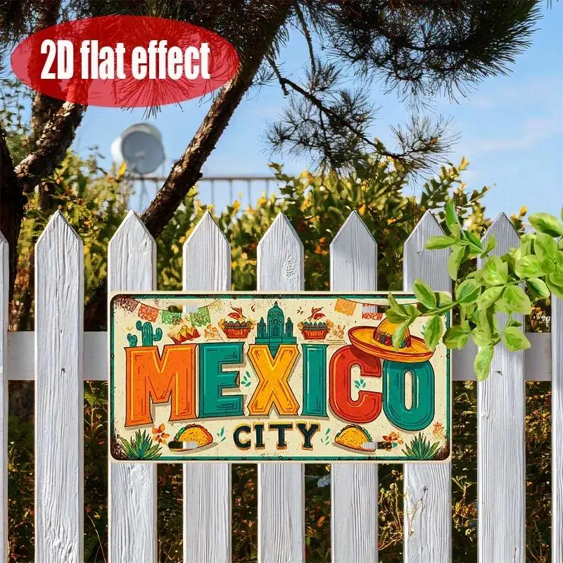 Mexico City Taco & Sombrero Vintage Metal Sign Style Metal Sign Retro Mexican Travel Souvenir Wall Art Decor for Hom