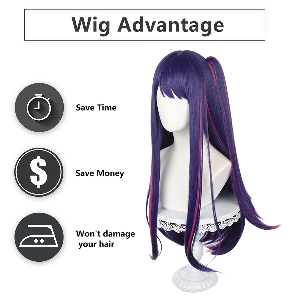 Anime Oshi Noko Hoshino Ai Cosplay Synthetic Hair 28-Inch Purple Highlight Dyed Halloween Carnival Daily Party High-Quality Wig