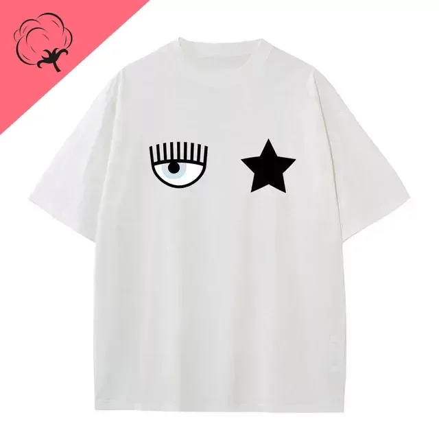 Baggy FerragniES Eyes C-Chiara Print T-shirt Women's short sleeve classic summer wear everyday chic fun top