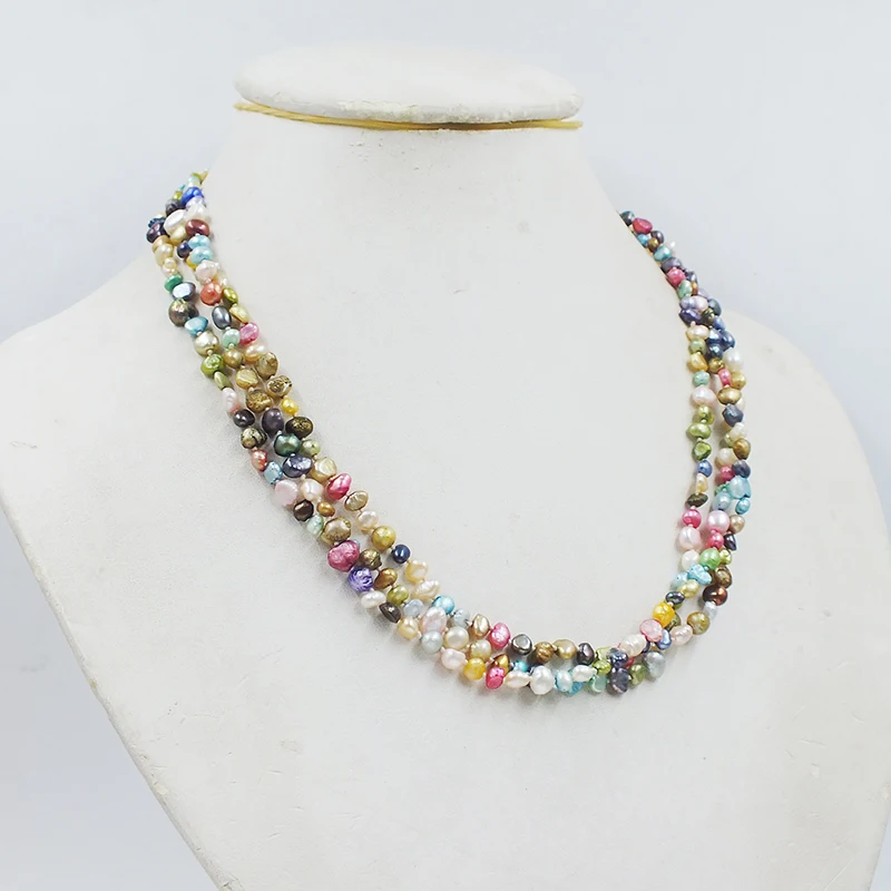 3-4MM mixed color natural freshwater baroque pearl. All-match simple classic girl necklace 18