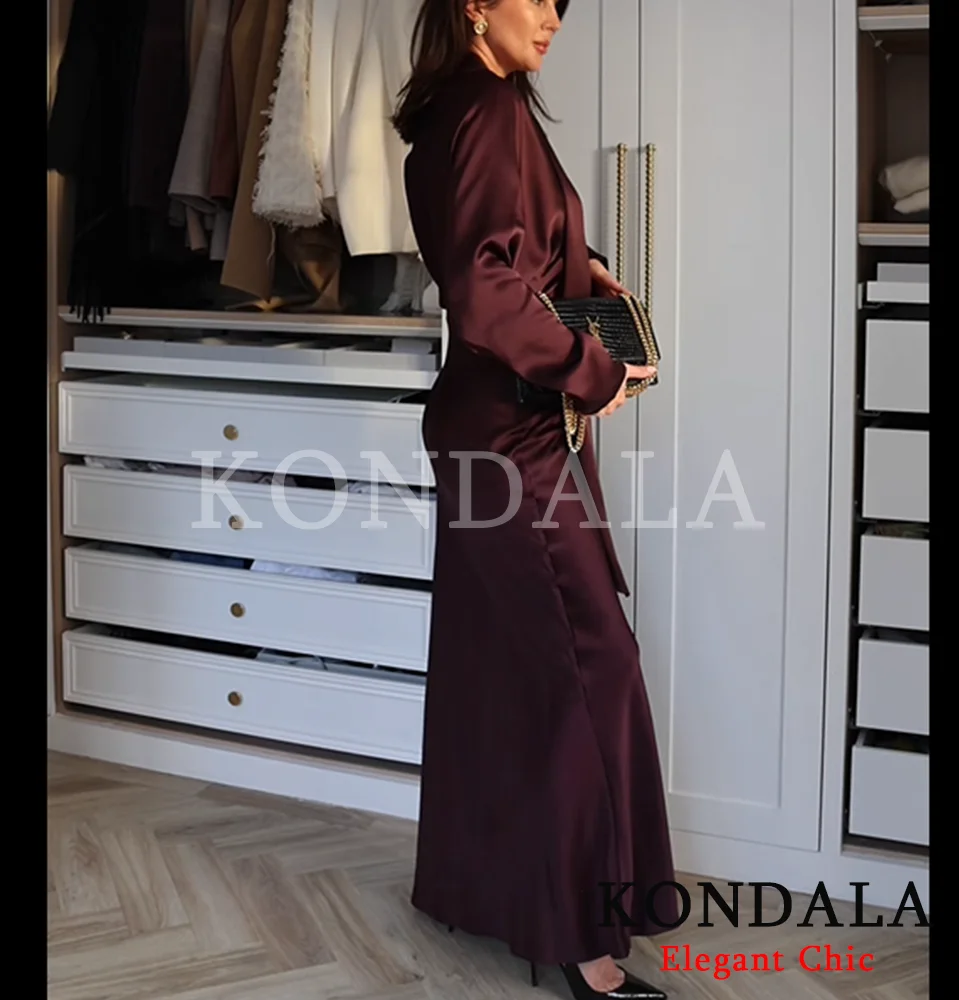 KONDALA Abito lungo da donna in raso con scollo a V per festa di Natale 2026 Abito da donna elegante per le vacanze di moda primavera inverno 2026