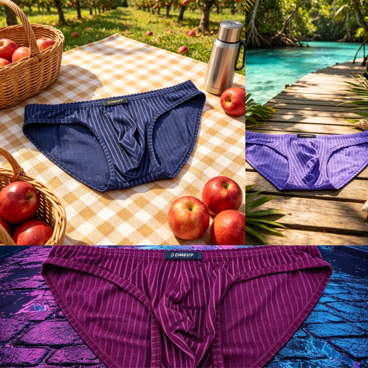 Men Striped Briefs Ruffled Narrow Waist Pouch Low Rise Slim Underwear