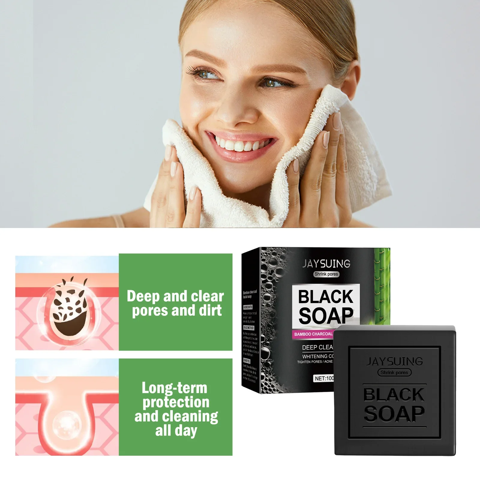 Black Charcoal Soap Pore Penetrating Cleanser Best Face Wash Infused With Bamboo Charcoal Help Reduce Oily Skin For Men & Women