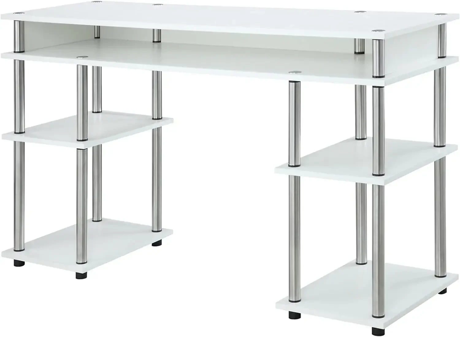 No Tools Student Shelves Desk, 47.25" L x 15.75" W x 30" H, White