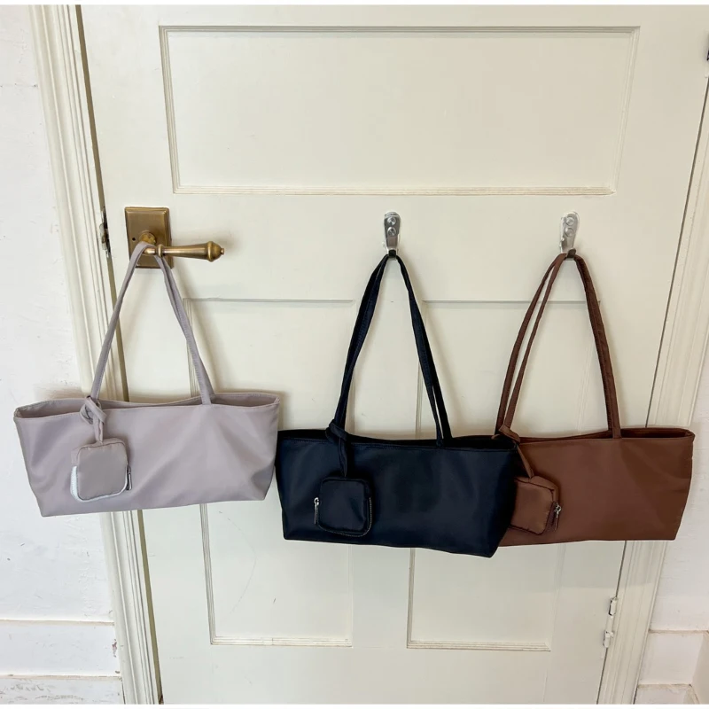 Minimalistische Nylon-Umhängetasche mit passender Handtasche, leichte, vielseitige Damen-Unterarmtasche, einfarbige Alltagstasche – Detail 23