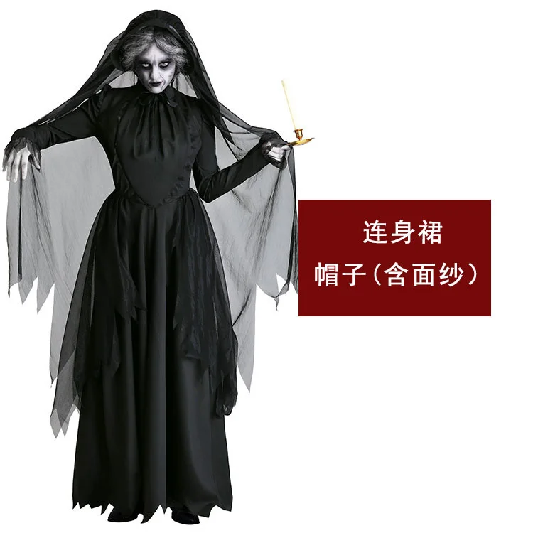 New Adult Halloween Cosplay Demon Ghost Princess Black Dress Lich King Vampire Cosplay Costume Ghost Bride Costume